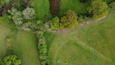 Bachaue fließt inmitten von Agrarflächen