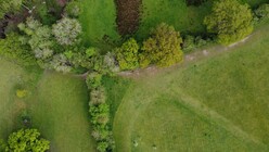 Bachaue fließt inmitten von Agrarflächen
