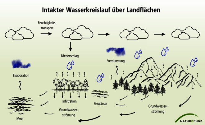 Intakter Wasserkreislauf über Landflächen