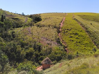 Letzte Reste eines Regenwaldes neben erodiertem Land in Ankafobe auf Madagaskar